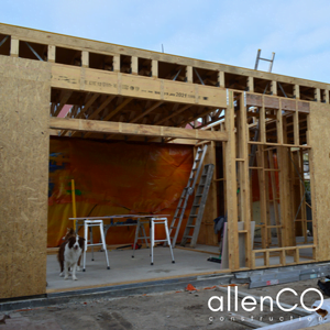 Timber frame during contruction of a house extension