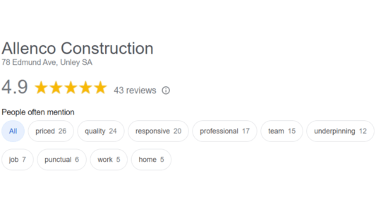 Screenshot of a Google Reviews profile showing 4.9 stars