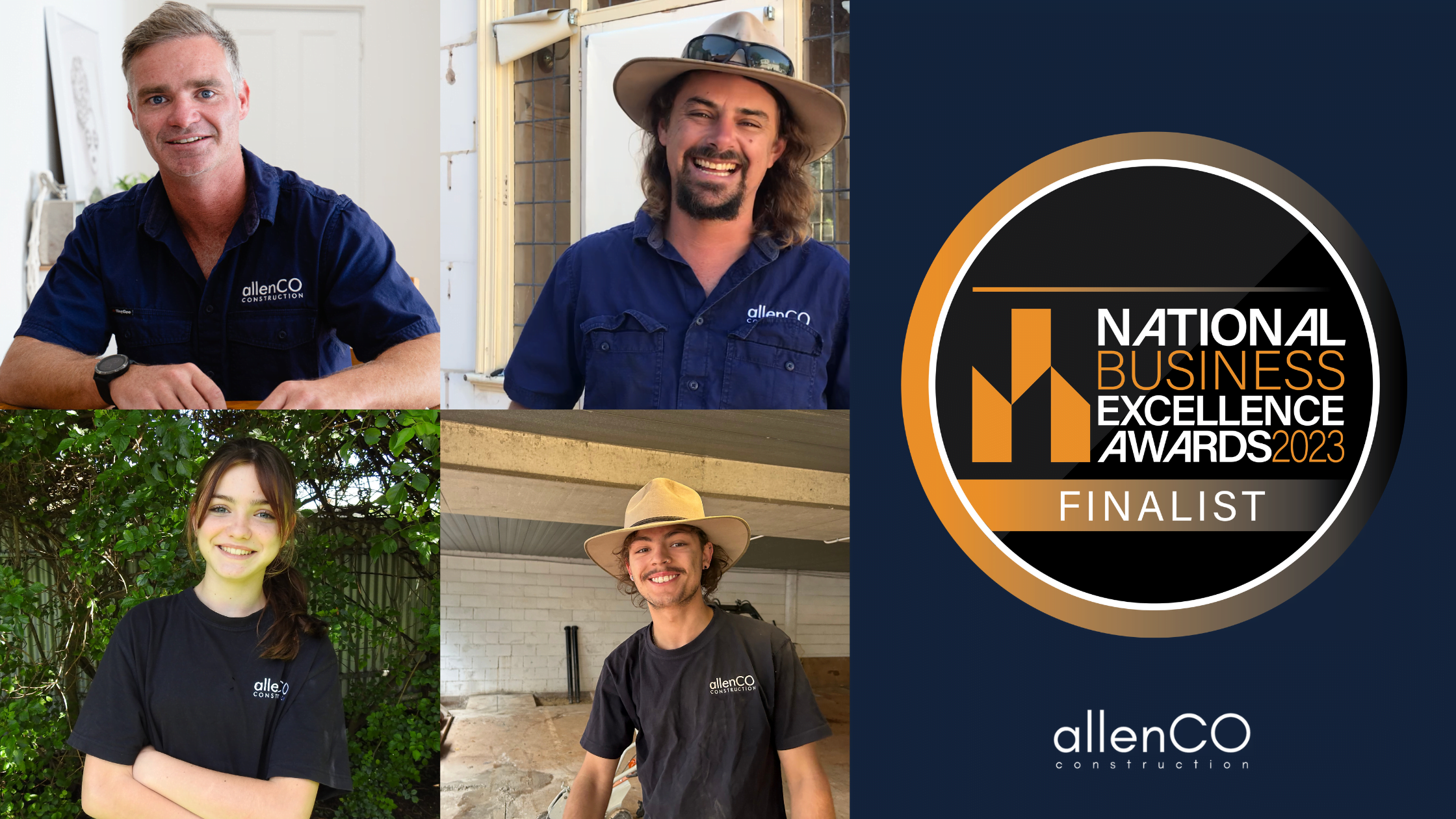 Image showing 4 allenCO construction team members and a logo for an award nomination.